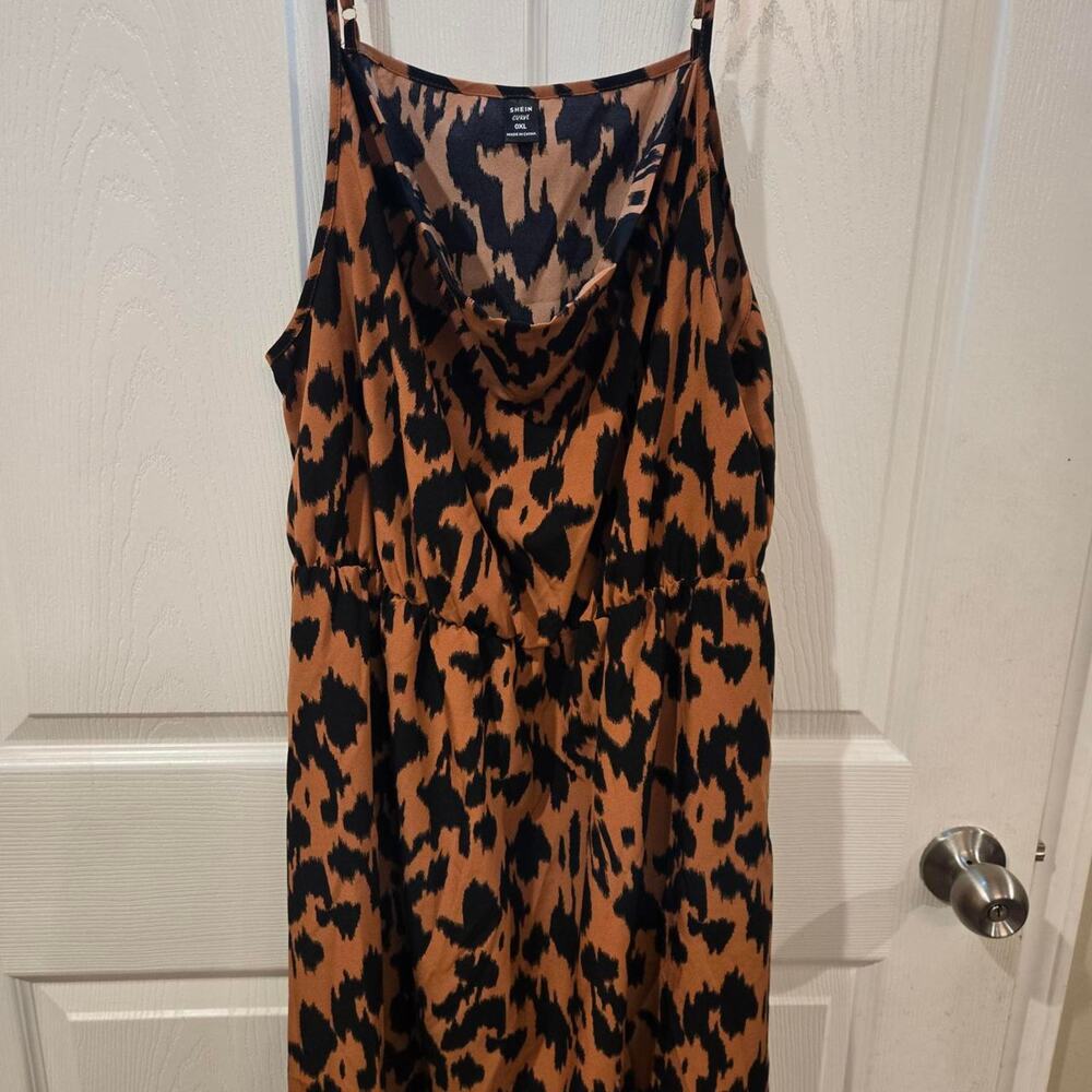 Brown and black leopard print midi dress 0xl